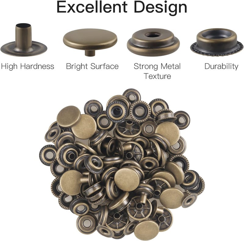 Moocci 200 Pcs (50 Sets) Leather Snap Fastener Kit Tool 5/8 inches (15mm) Snaps for Leather Press Studs Stainless Snap Buttons for Bag, Jeans, Clothes, Fabric (Silver+Bronze) - Image 5